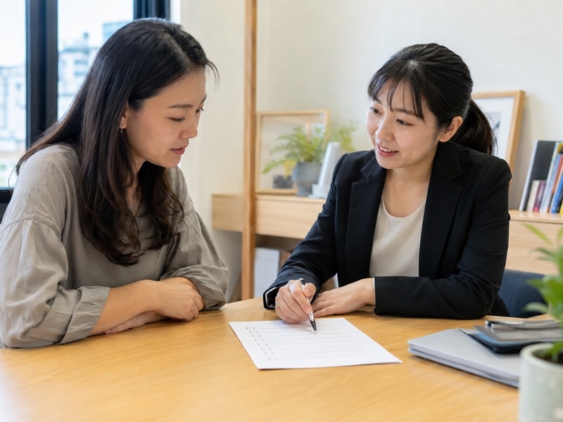 家長與課程顧問面對面，依檢查清單討論孩子的選課方案